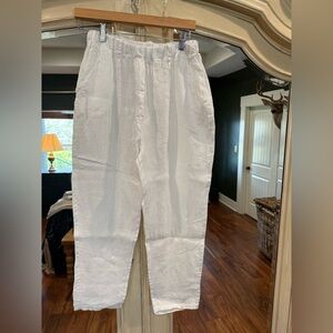 White Lightweight 100% Linen Elastic Waist Pants